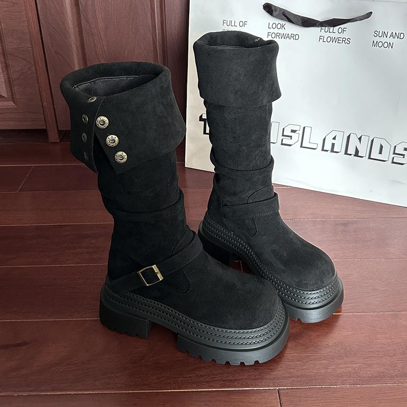 Autumn Winter Design Height Increase Women Knee-High Boots Fashion Slip On Shoes Long Botas De Mujer