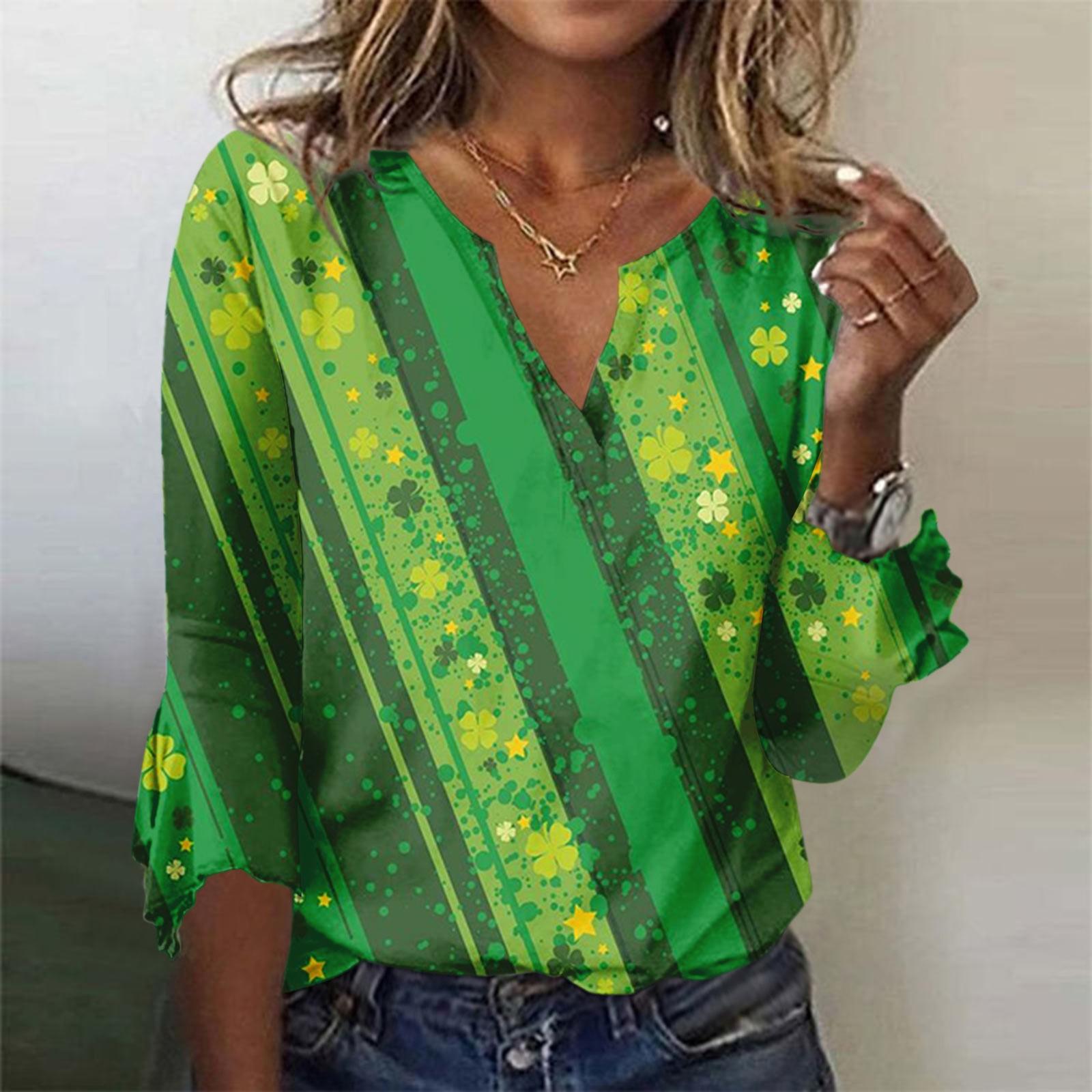 

Блузки для женщин, нарядная повседневная рубашка с расклешенными рукавами с рукавами 3/4 St. Топы с принтом ко Дню Святого Патрика, винтажные футболки, туники, осенняя одежда L