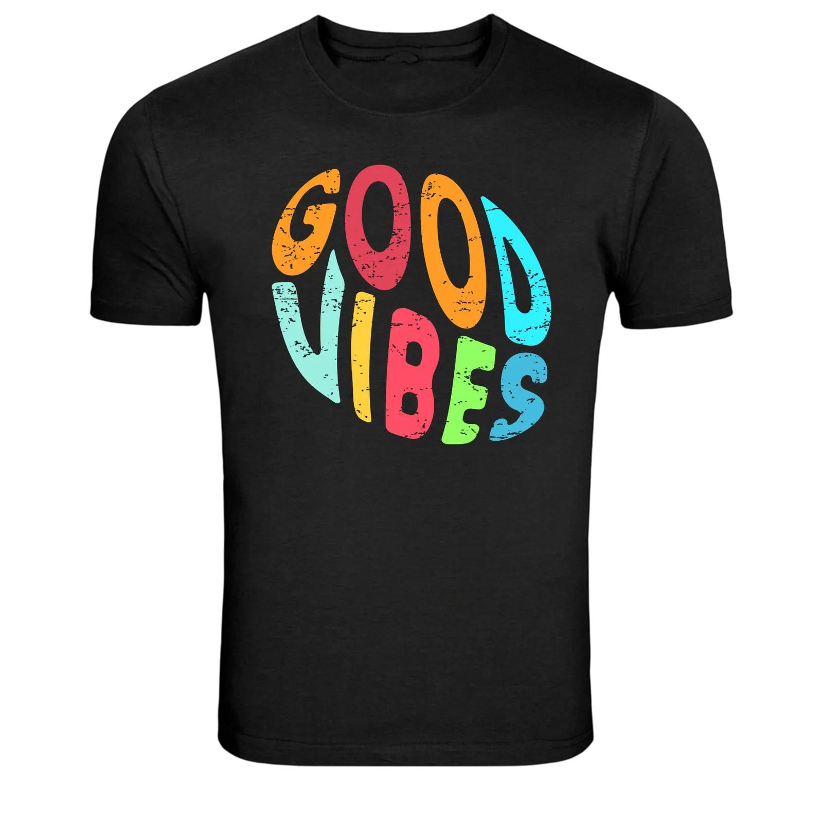 Good Vibes Colorful Positive Retro Typography T-Shirt XXXXL