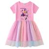 Korean-Style Kpop Demon Slayer Mesh Princess Dress for Kids - Short Sleeve for Summer, Long Sleeve for Spring/Autumn