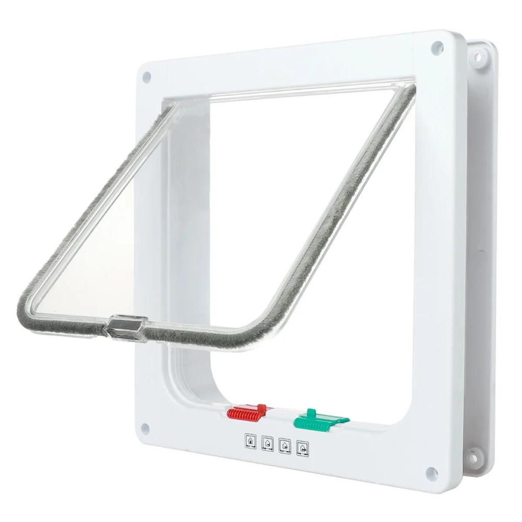 Dog Cat Flap Door with 4 Way Lock Pet Cat Gate Security Flap Door For Animals Plastic Small Dog Gate Cat Flap Pet Door Gate