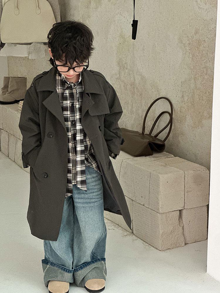 Boys' Mid-Length British Style Trench Coat - Spring/Autumn 2025 Fashion