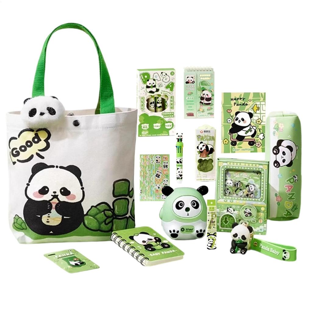 Astuccio Panda con Segnalibro Magnetico e Spilla Include Gomma, Quaderni, Penne, Righelli, Blocchetti Adesivi per Studio Bambini College