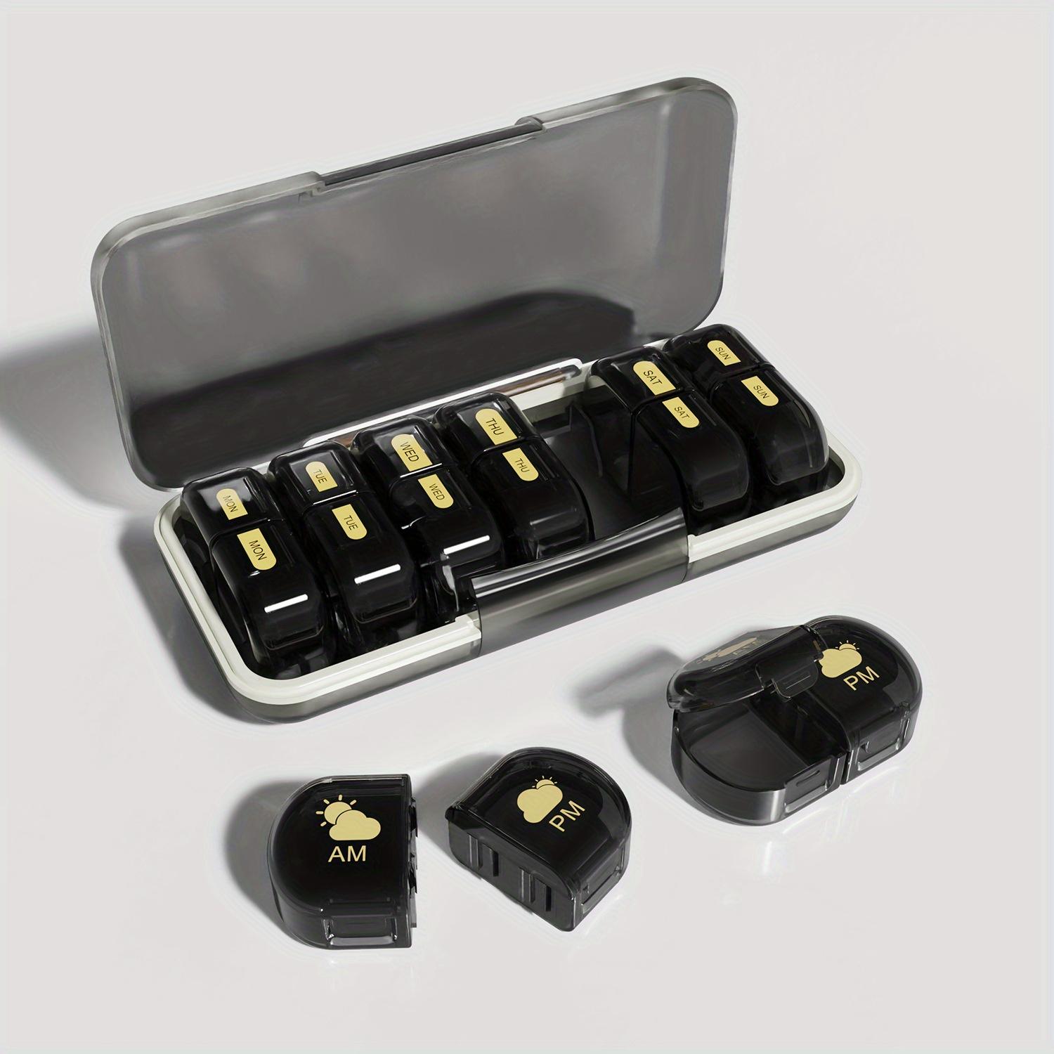 

Extra Large Weekly Pill Organizer 7 Day & 2 Times Pill Organizer Pill Box 14 Compartments Detachable Design Portable to Carry чёрный