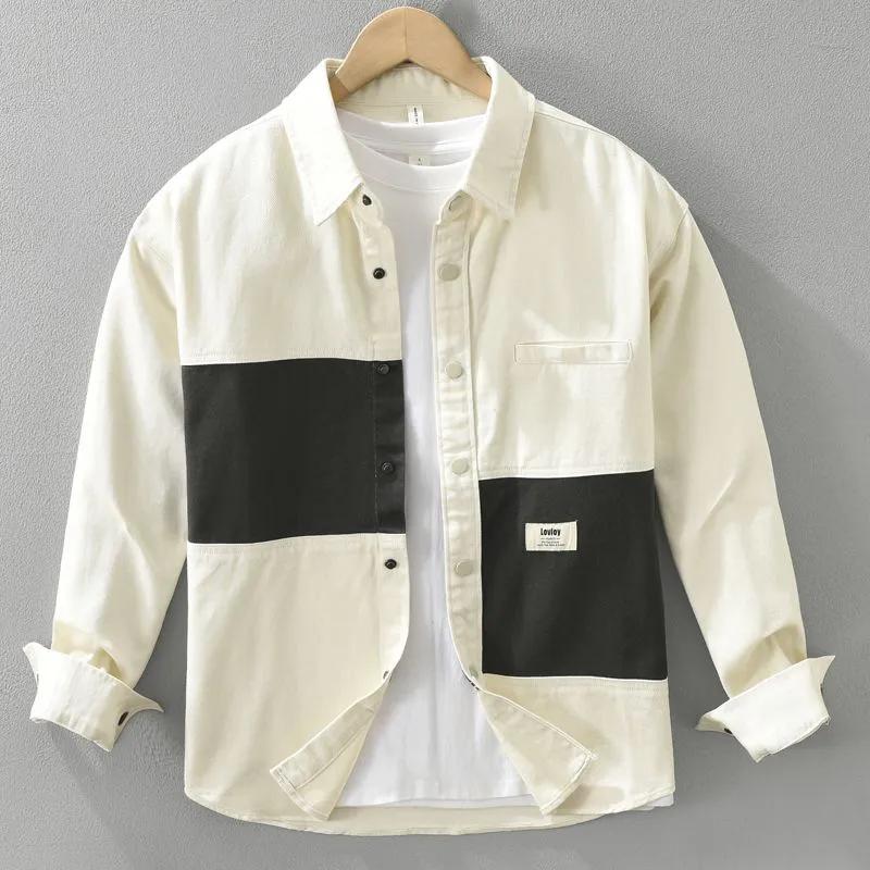 

Японская рубашка с длинным рукавом контрастного цвета, мужская тонкая, 2025 весна-осень, новая рабочая повседневная куртка, футболки S бежевый