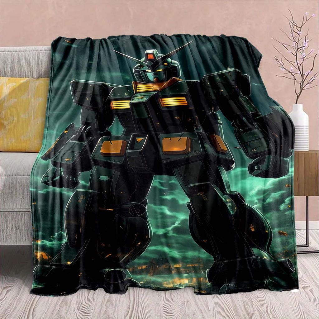 Gundam Anime Flannel Blanket - Soft Warm Perfect for Sofa, Bedding Camping Travel Office Home Decor