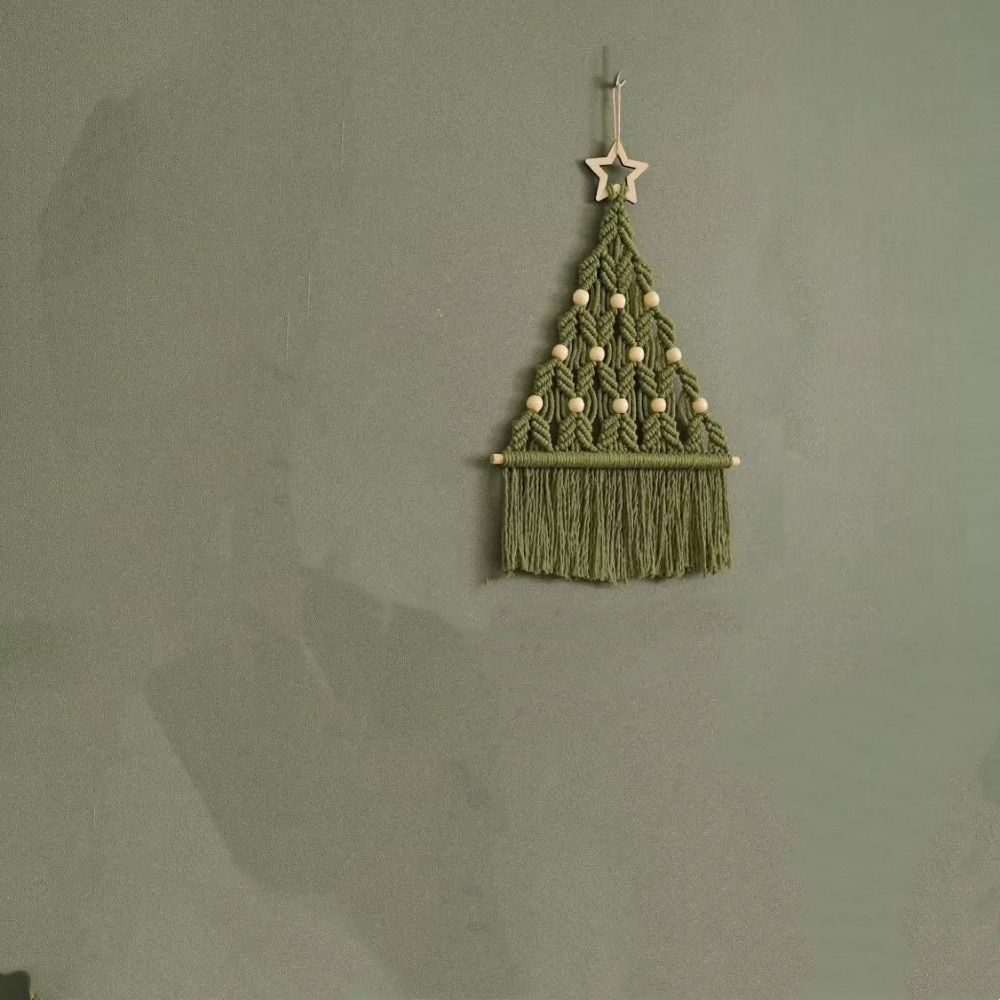 Tassel Christmas Tree Macrame Tapestry Aesthetic Cotton Rope Tapestry Wall Hanging Pendant  Bedroom