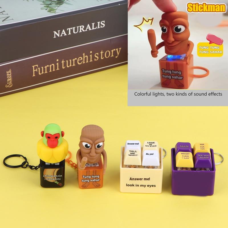 Creative Monkey Keyboard Figure With Voice Decompression Button Keychain Pendant Fun Decompression Toy