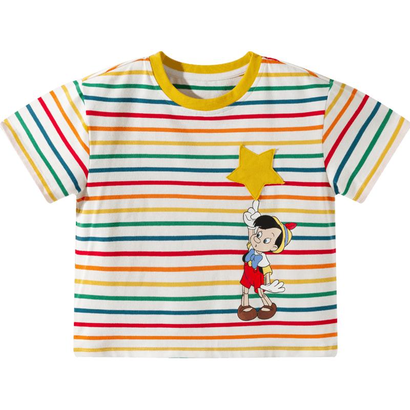 Disney Pinocchio Boys  Rainbow Stripe Short Sleeve T-Shirt 140/68