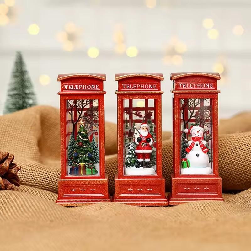 Christmas Phone Booth Lights Santa Claus Snowman Gifts Window Scene Ornament Christmas Party Decortion Xmas Party Home