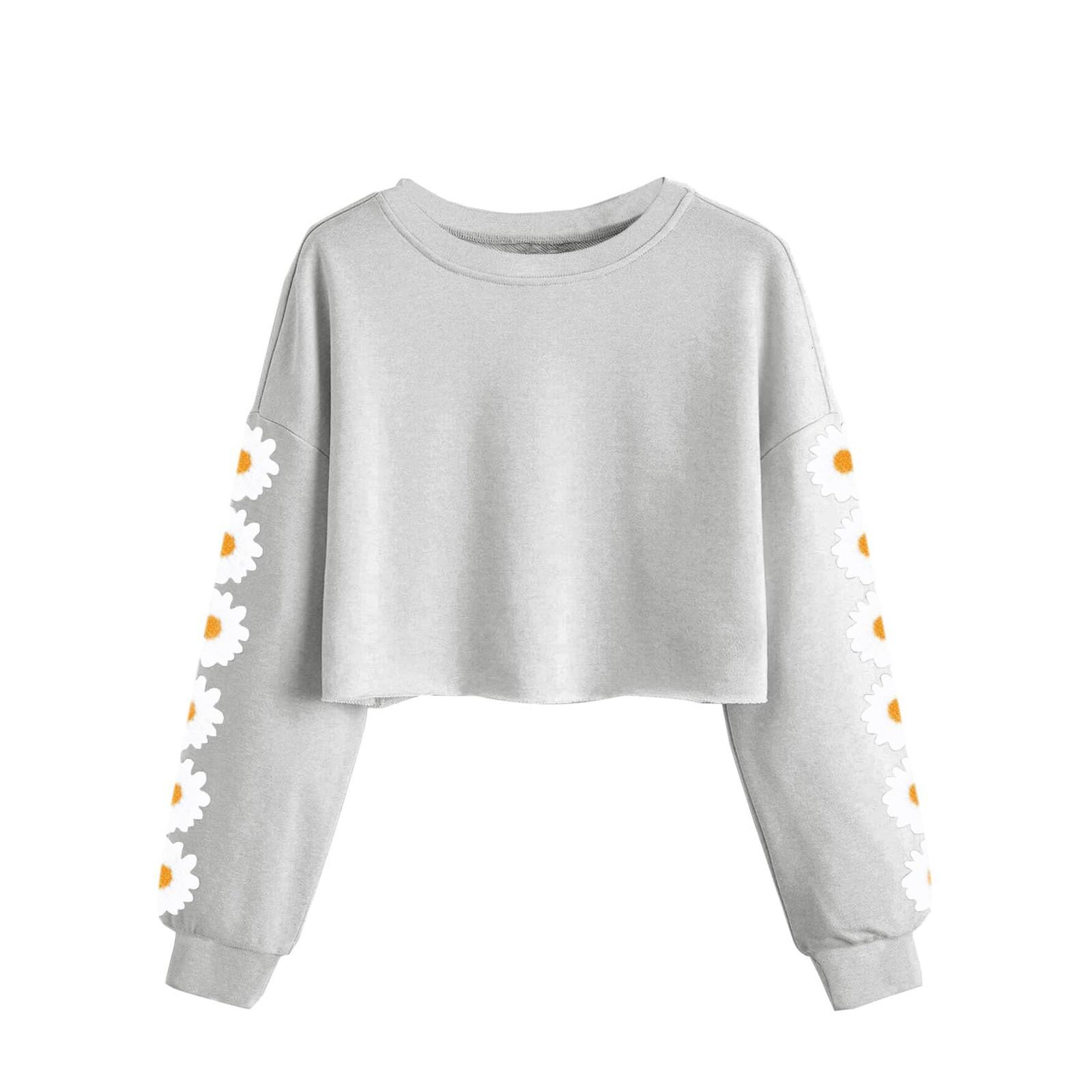 

Детские укороченные топы для девочек с длинным рукавом, футболки, симпатичная модная толстовка с принтом «Daisy», пуловер, топ 140 чёрный