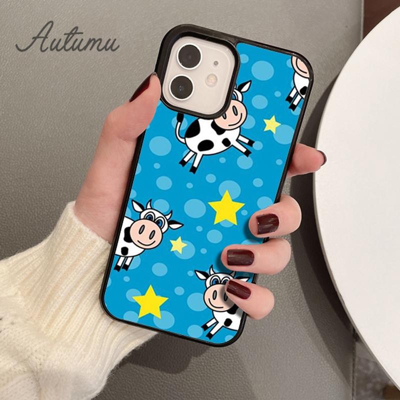 Animal Cute Cartoon Cow Phone Case for iPhone 11 12 13 14 Pro Max Mini X XR XS SE 2020 6S 7 8 Plus Samsung Galaxy S21 S22 Cover