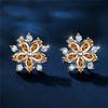 Luxury Female Red Stone Flower Stud Earrings Silver Color Zircon Wedding Jewelry For Women