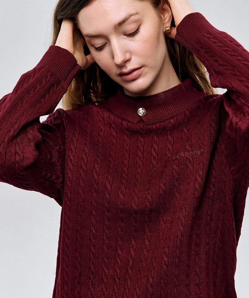 LESONNET Duke Cable Knit Pullover Burgundy