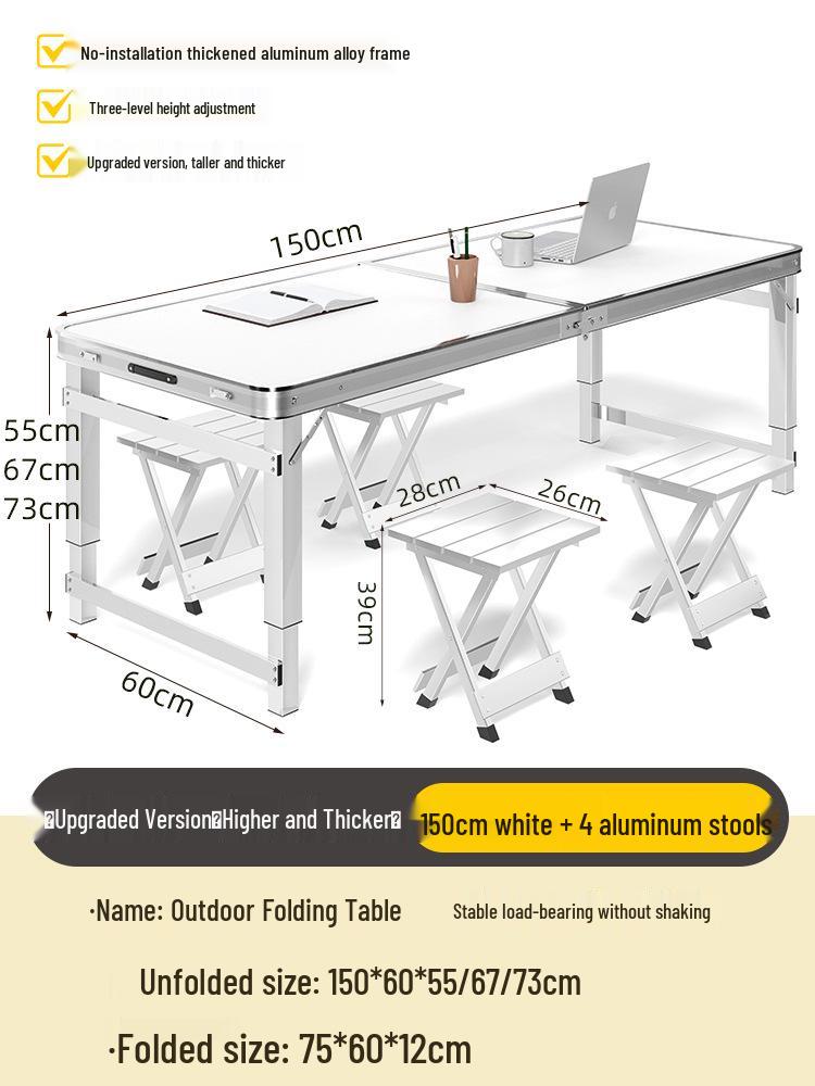 Adjustable Height Aluminum Folding Picnic Table & Chairs Set for Outdoor Camping & BBQ
