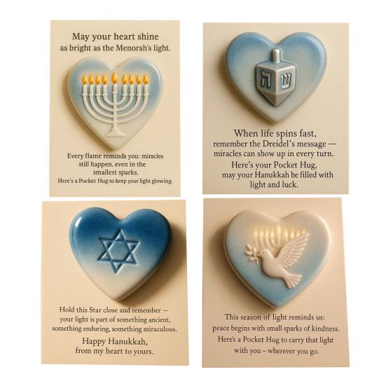 Hanukkah Pocket Hug with Positive Card Emotional Support Love Heart Pigeon Dreidel Star Menorah Pocket Token Decoration Inspirational Encouragement