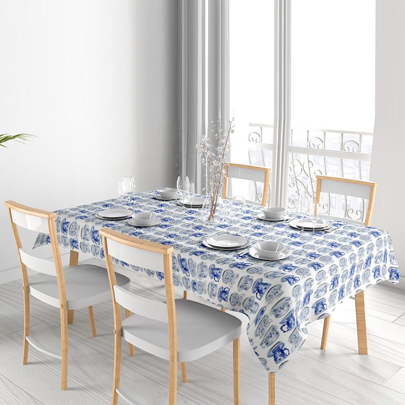 Blue And White Tablecloth Vintage Floral Dining Table Cover Washable Rectangular Table Linens Home Decor Kitchen Party Tabletop