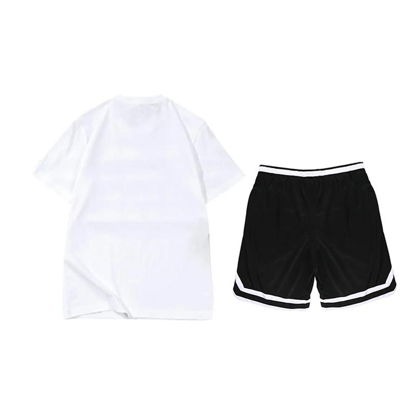 Li-Ning Starry Letter Logo Round Neck Short Sleeve Competition Striped Mid Waist Five Point Shorts Casual Sports Suit AHSS971-3+YAPV001-1