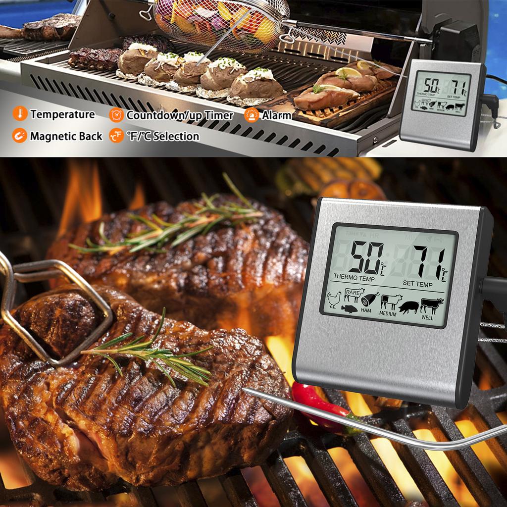 LCD Digital Food Temperature Gauge Cooking Meat Thermometer with Temperature Probe, Digital Oven Thermometer for Grill