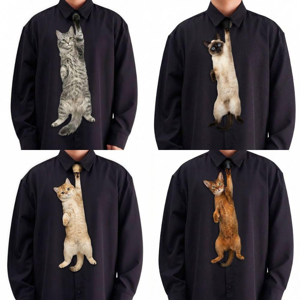 3D Cat Cat-shaped Unisex's Tie Animal Pattern Novelty Kitten Necktie Lifelike Satin Fabric Creative Neck Tie For Party Wedding