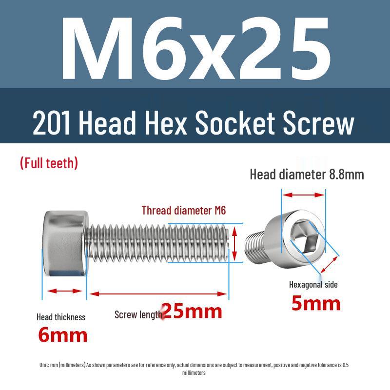 Yigu 201 Stainless Steel Cup Head Hexagon Screws and Bolts - M3, M4, M5, M6