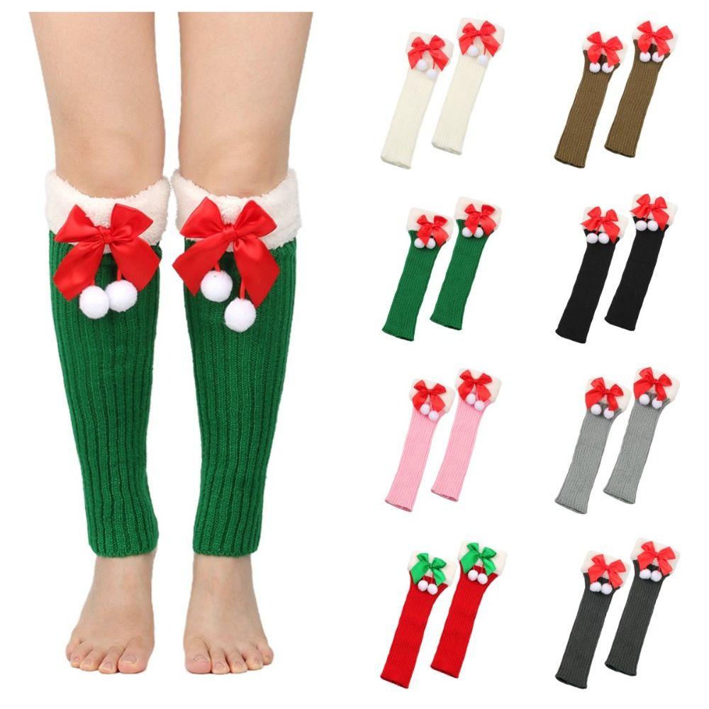 Sweet Breathable Christmas Bow Stockings Leg Socks Thick Cuffs Warm Foot Cover Socks Elastic Y2K Boot Socks Girls Lady