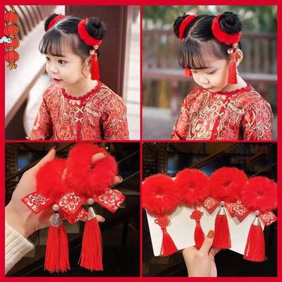 Stretchy 1 Pair New Year Chinese Style Kids Hair Bands Soft Easy-Wear Hair Ties