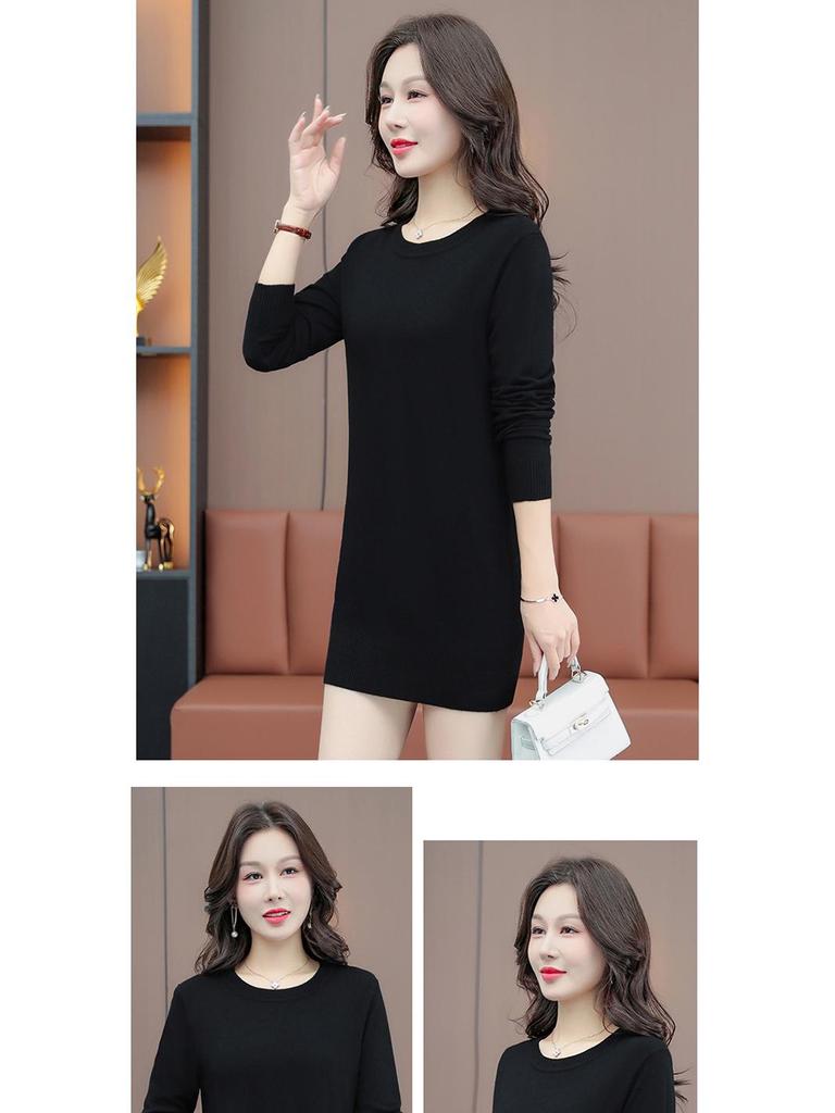 Suéter de Tricô de Comprimento Médio Feminino Woodpecker - Blusa Solta Plus Size com Gola Redonda, Coleção Outono/Inverno 2025.