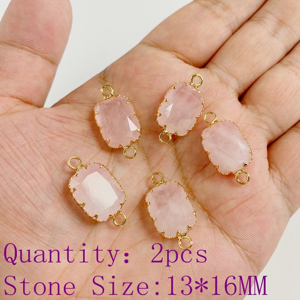 2pcs Natural Rose Pink Crystal Quartz Stone Pendant Conector Charm For Handmade Women Necklace Bracelet Earring Jewelry Making