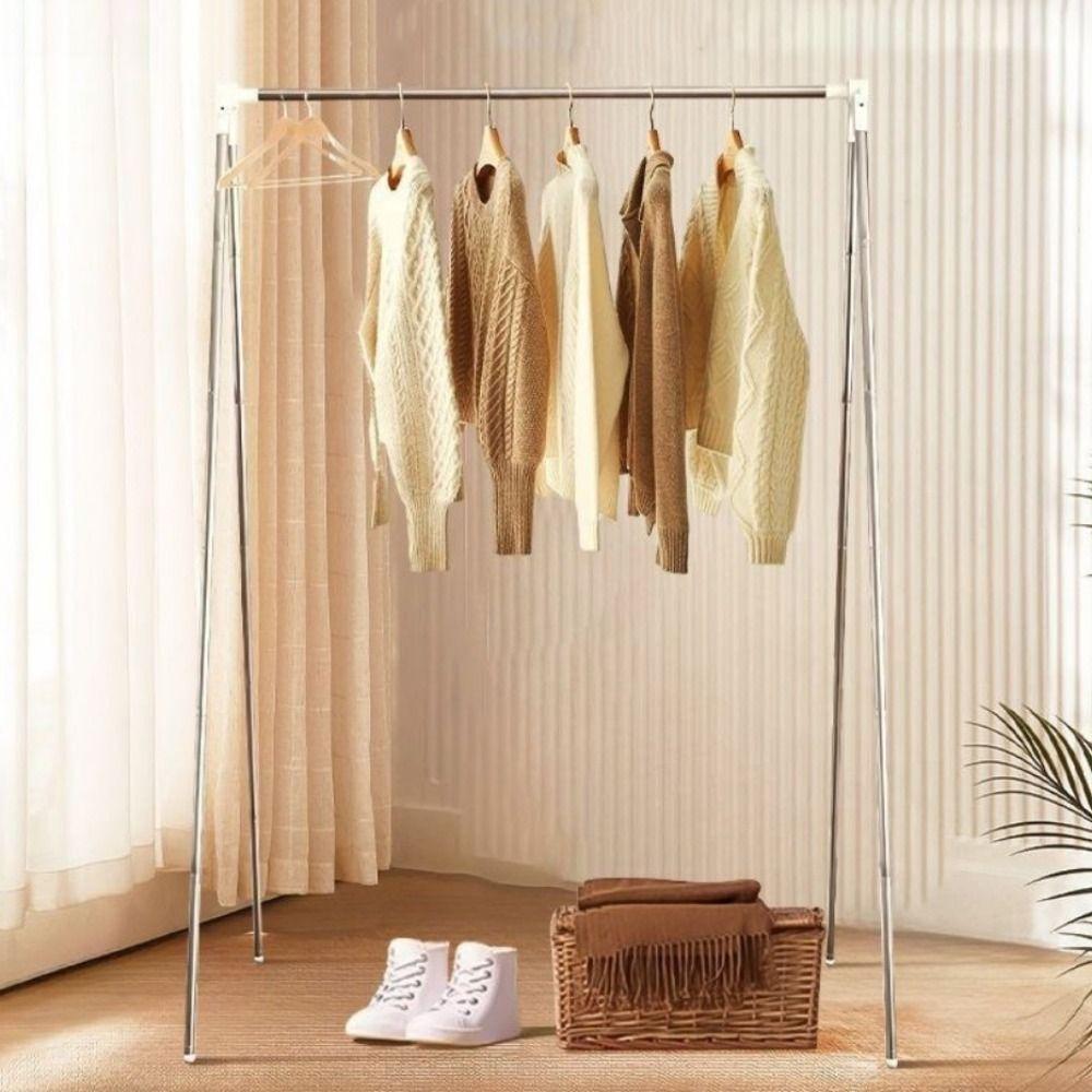 Space Saving Folding Clothes Rack Stainless Steel Collapsible Floor Stand Clothes Hanger Hotel