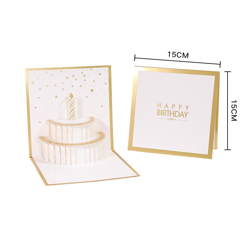 1pc 3D Golden Creative Paper Card | Handcrafted Hollow Paper Sculpture Cake Birthday Greeting Card for Group, Gift Card