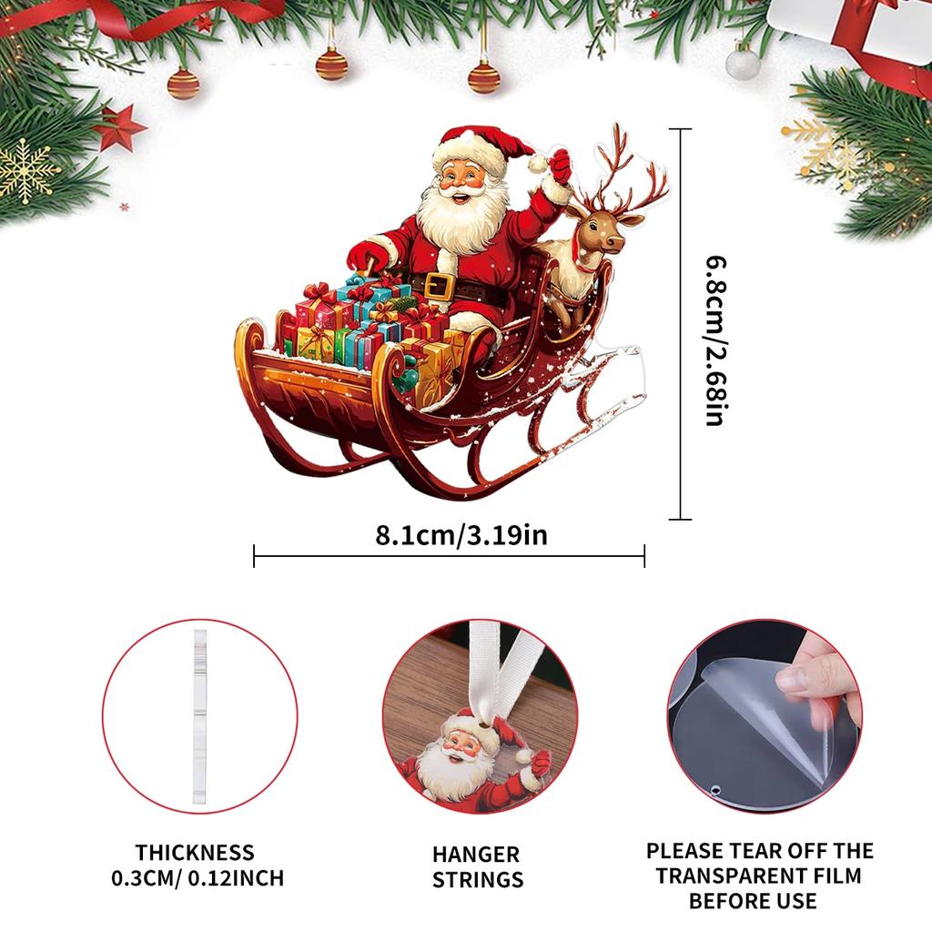 Acrylic Santa Claus Elk Sleigh Pendant Ornaments Xmas Tree Hanging Decor for Home Christmas Party New Year Decoration