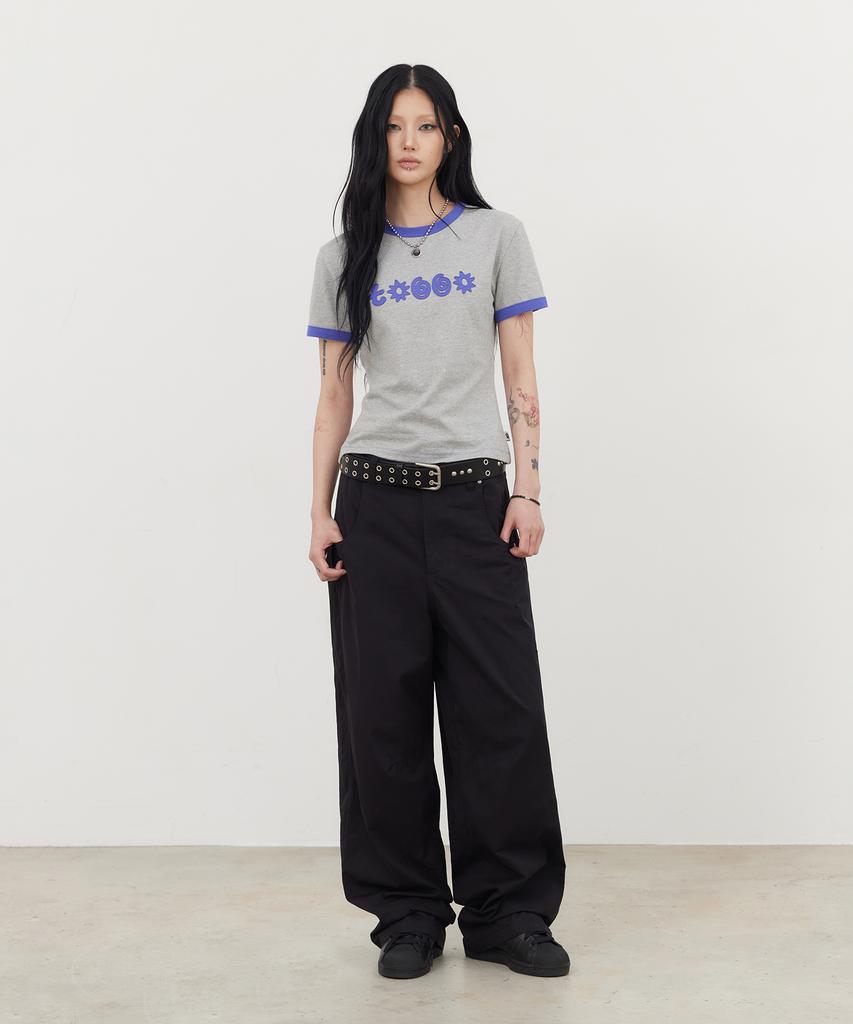 Tonilolenseu [W] Symbol Logo Applique Ringer T-Shirt Melange Grey