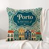 Lisbon Tiles Cushion Cover Linen Organic Fabric DoubleSided Printing Sofa Breathable Home Decor Gift Pillow Case