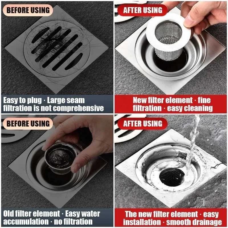 Stainless Steel Floor Drain Filter Mesh - Kitchen Sink Anti-Clog Filter Bathroom Shower Hair Catcher Enduring Leak Net Strainer