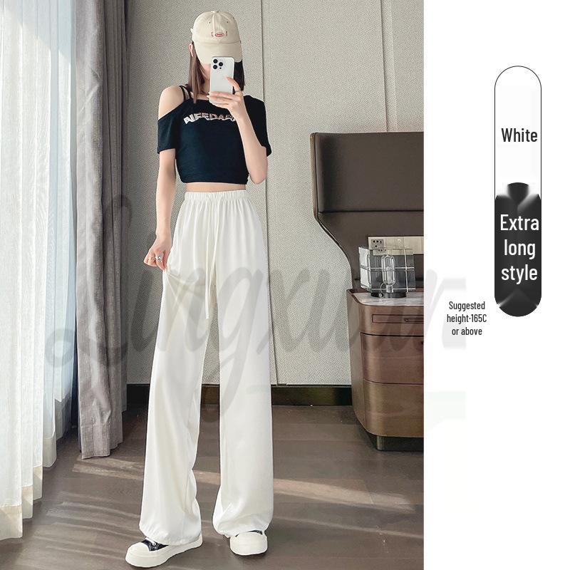 Women's Satin High-Waisted Acetate Wide-Leg Pants - Sun Protection Cool Ice Silk Drape for Short People