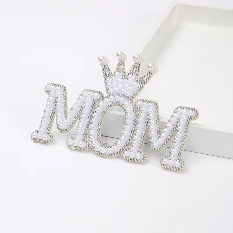 

1Pc Pearl Crown Mom Letter Patches Sew On Letters Patch Rhinestone Applique Patch Crystal Pearl Stick On Patches For Clothing