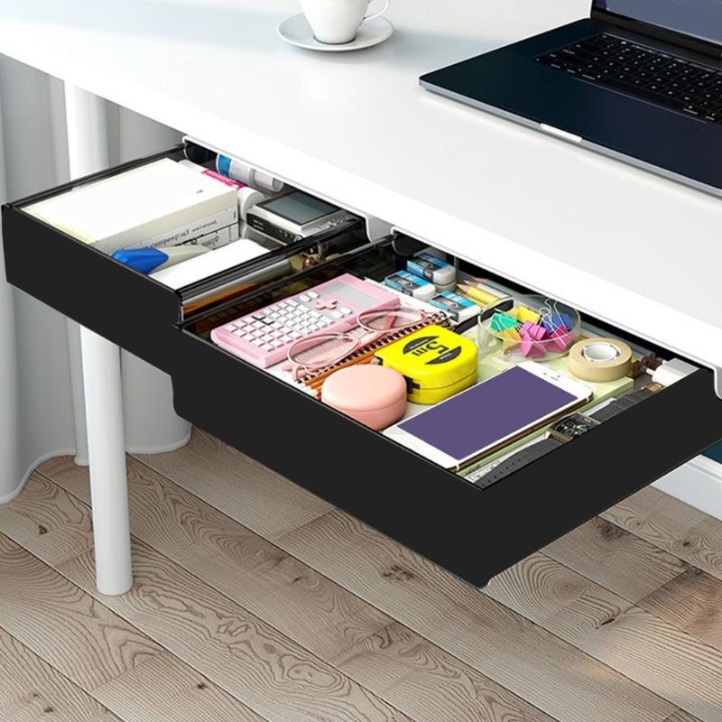 Space Saving Under Desk Storage Drawer Polypropylene Construction Workspaces Organizer Easy Installation Box