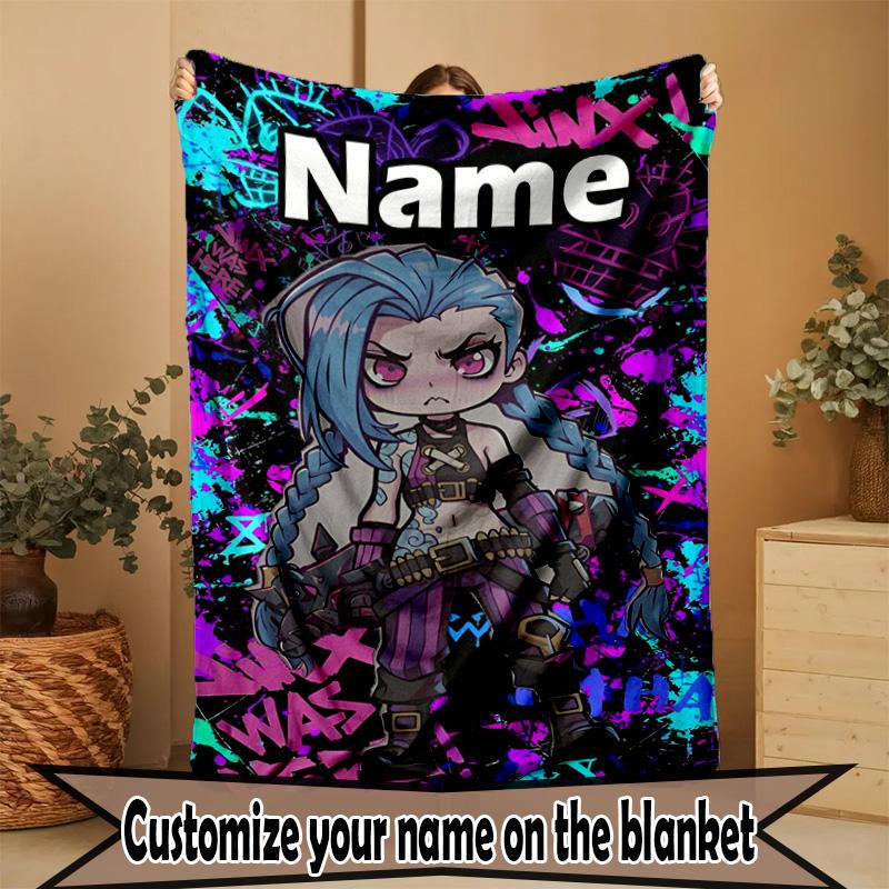 Custom Name Personalized Jinx Print Blanket, Home Decor, Bedroom, Sofa, Camping, Couch, Gifts for Birthday ChristmasEnthusiasts