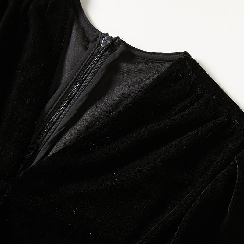 Podzim Zima Dámské Vintage Černé Korálkové Řetízkové Sametové Společenské Šaty