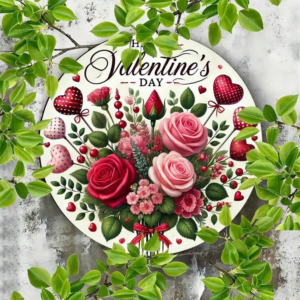 Iron Valentine's Day Metal Sign Wall Art Round Vintage Decor for Home Cafe Gift