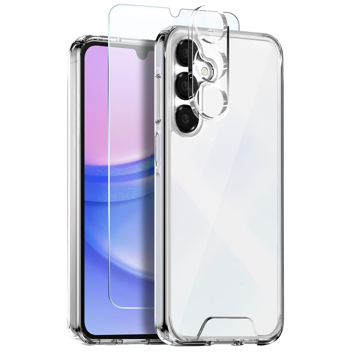 

NORTHJO For Samsung Galaxy A15 5G/4G Case Transparent PC+TPU Phone Cover Set with Screen Film+Lens Film A