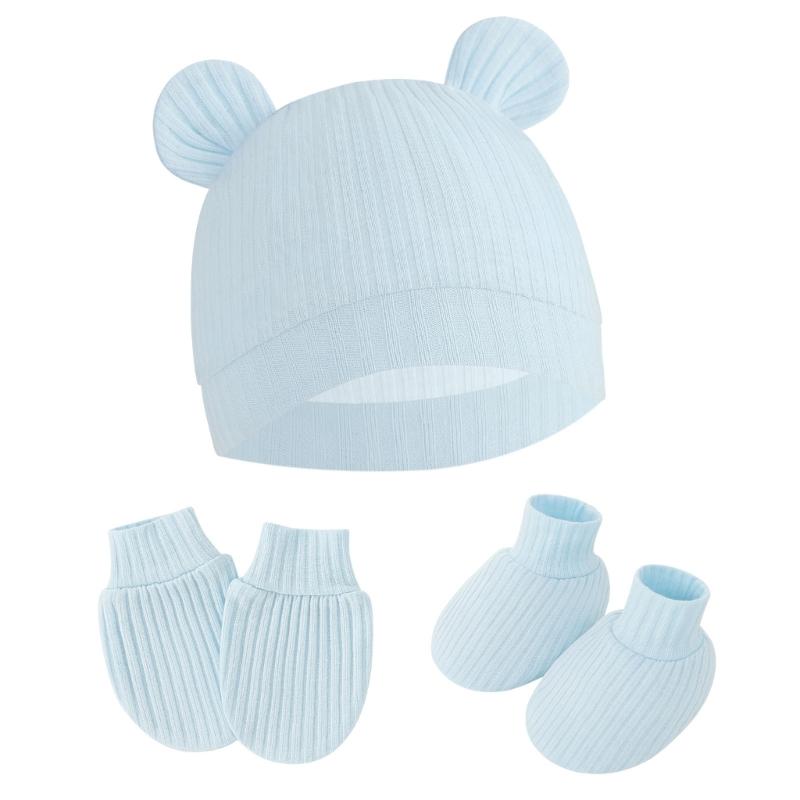 No Scratch Mittens Socks Nursery Hat Baby Mittens Cotton Gloves Hat Footwear Breathable Gloves for Boys Girls