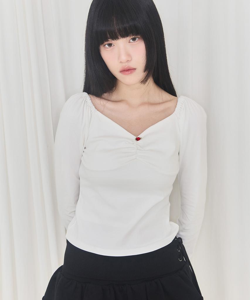 Alkialka Heart-Neck Long Sleeve (White)