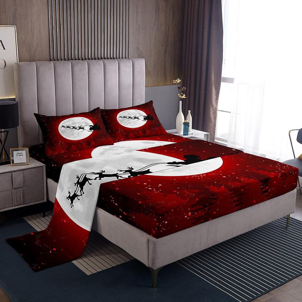 Christmas Theme Pattern Mattress Four-Piece Bedding Set Bedroom Dormitory Bedding Decoration