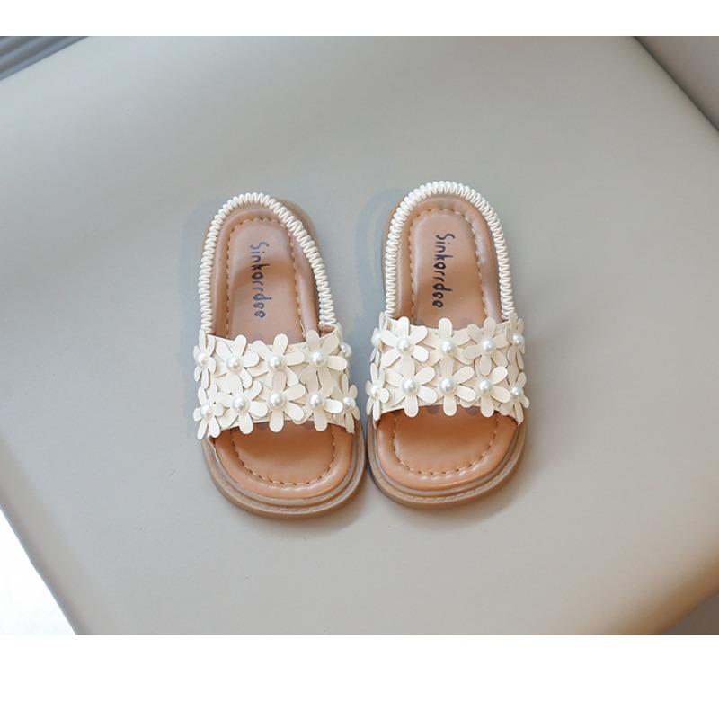 Roman Style Flower Decor Beach Sandals, Soft Sole Open Toe Trendy Shoes for Girls