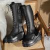 Plus Size Platform Boots Winter New Round Toe Lace-Up Side Zip No Knee Wedge Heel Tall Boots