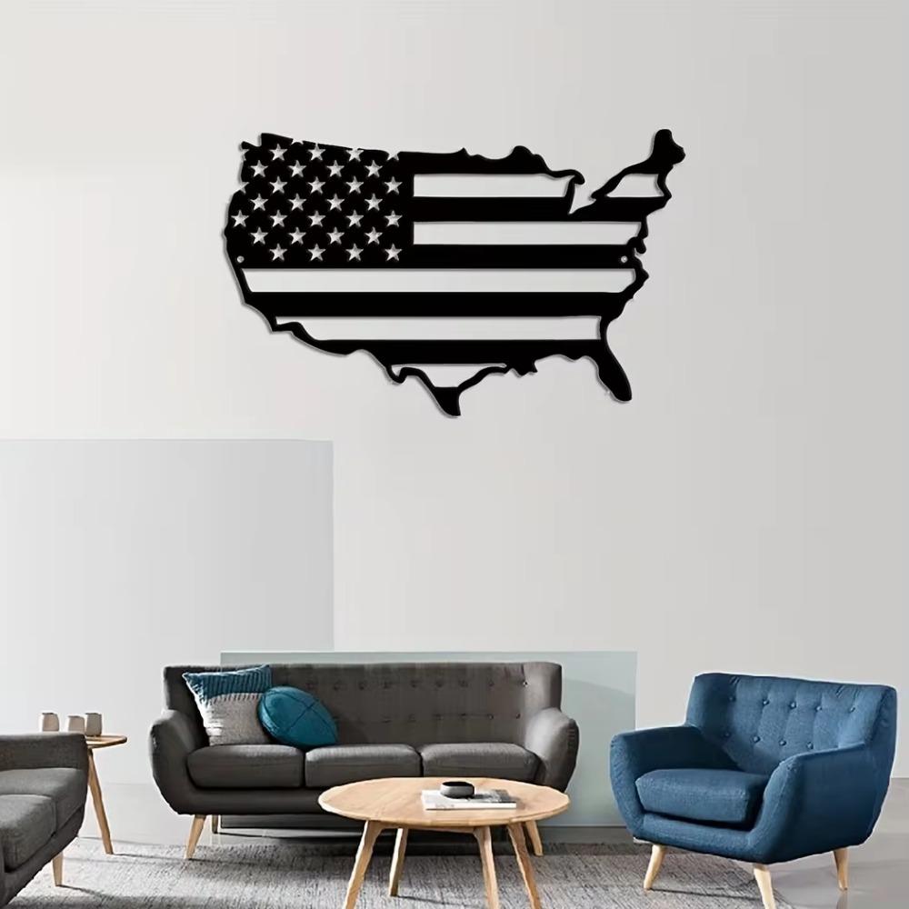 American Flag Metal Wall Art – United States Map Decor, Patriotic Wall Art Featuring US Map, Ideal for Americana Home Decoration