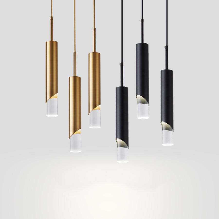 Black Golden Long Tube LED Pendant Light Kitchen Dining Room Shop Bar Acrylic Hanging Light Bedroom Bedside Suspension Light