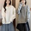 Women's Cozy Round Neck Sweater - Soft, Loose Fit, Long Sleeve, Solid Color Knit Pullover for Autumn/Winter.